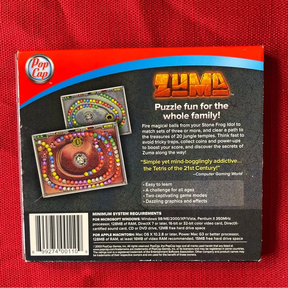 2003 Pop Games Zuma CD Rom Real Arcade Game of the Year From Bejeweled